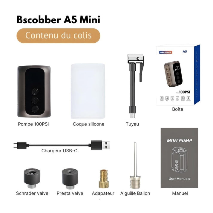 mini pompe electrique pour velo bscobber a5 mini 100psi contenu colis