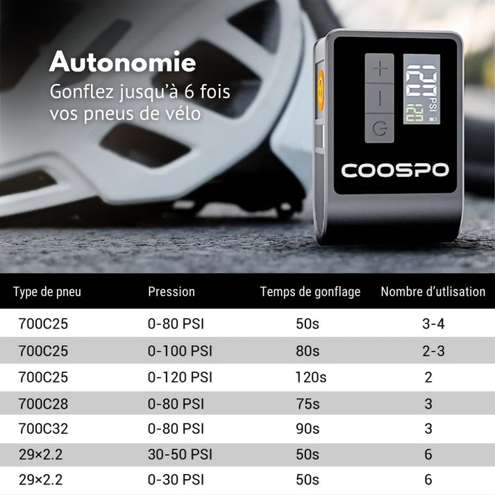 mini pompe electrique pour velo coospo ap b1 120psi autonomie