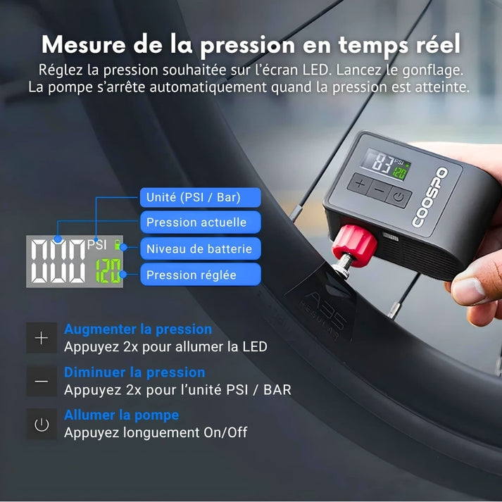 mini pompe electrique pour velo coospo ap b1 120psi ecran