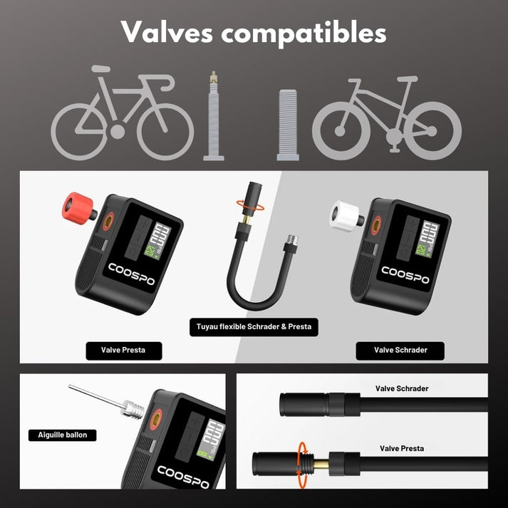 mini pompe electrique pour velo coospo ap b1 120psi valves compatibles