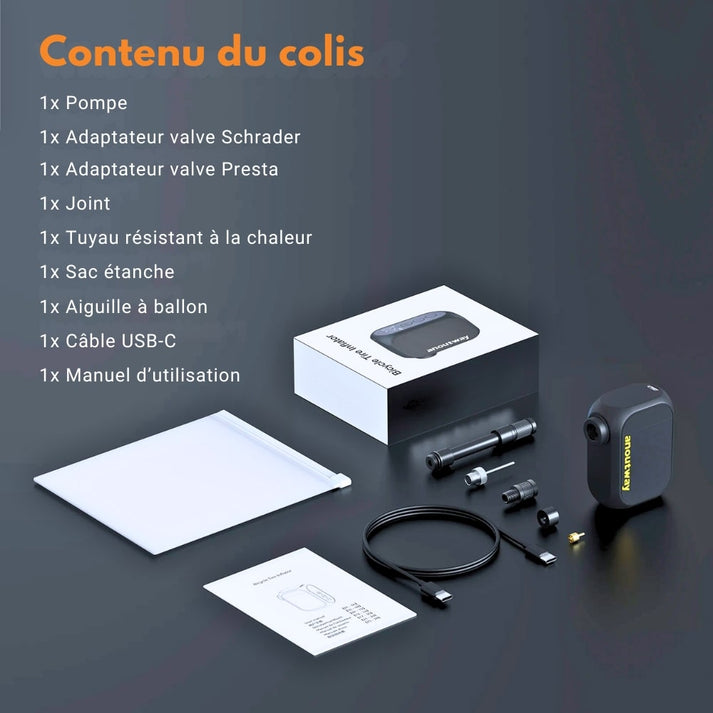 mini pompe velo electrique anoutway at1 pro 120PSI contenu boite fr sr