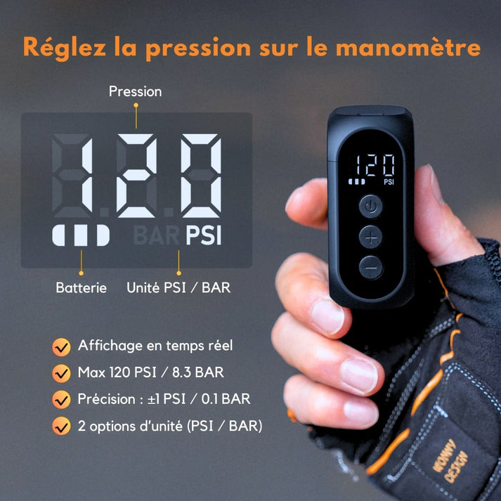 mini pompe velo electrique anoutway at1 pro 120PSI reglable fr sr